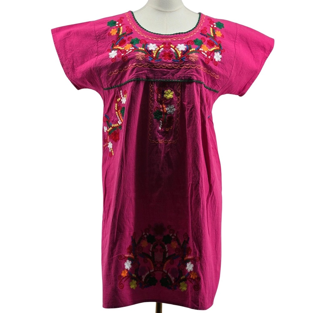YZXDORW Dress Womens Size 2XL Pink Embroidered Shift Scoop Neck Kimono Sleeve